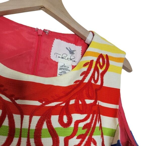 Tabitha Dress Size 2 Anthropologie Stripe Dress Embroidered Colorful - Picture 7 of 7